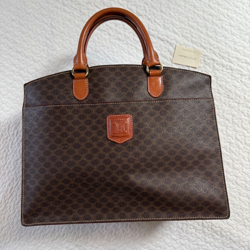 Celine Macadam Pattern Vintage Handbag Triomphe Business Calf Leather Brown