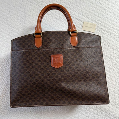 Celine Macadam Pattern Vintage Handbag Triomphe Business Calf Leather Brown
