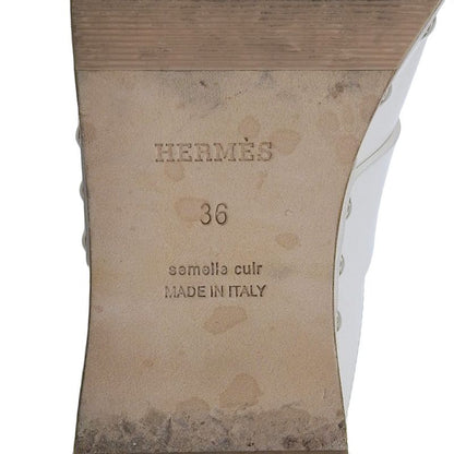 Hermes Karya Leather Sabo Sandals Mules 36 Approx 23cm (9.06in) White Women's