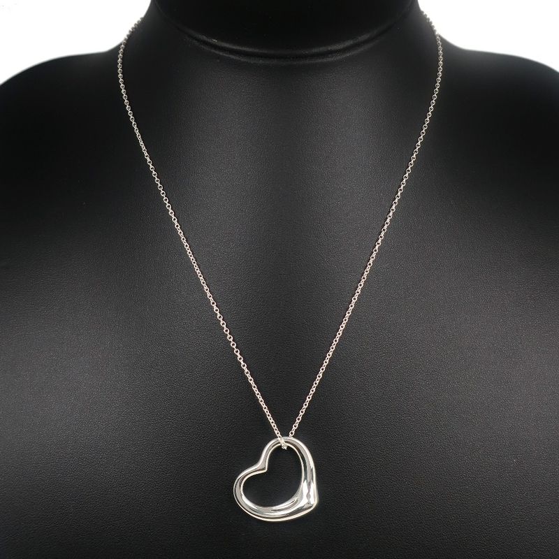 Tiffany & Co Open Heart Medium Elsa Peretti 925 Silver Ladies 9.8g Necklace