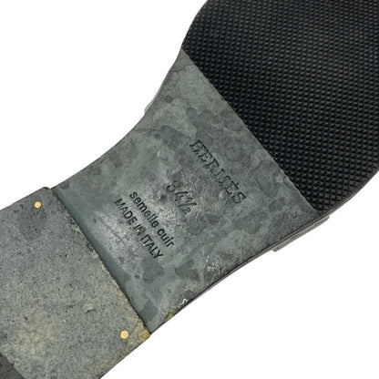 Hermes Oran Sandals Shoes Leather Black Flat Sandals Mules