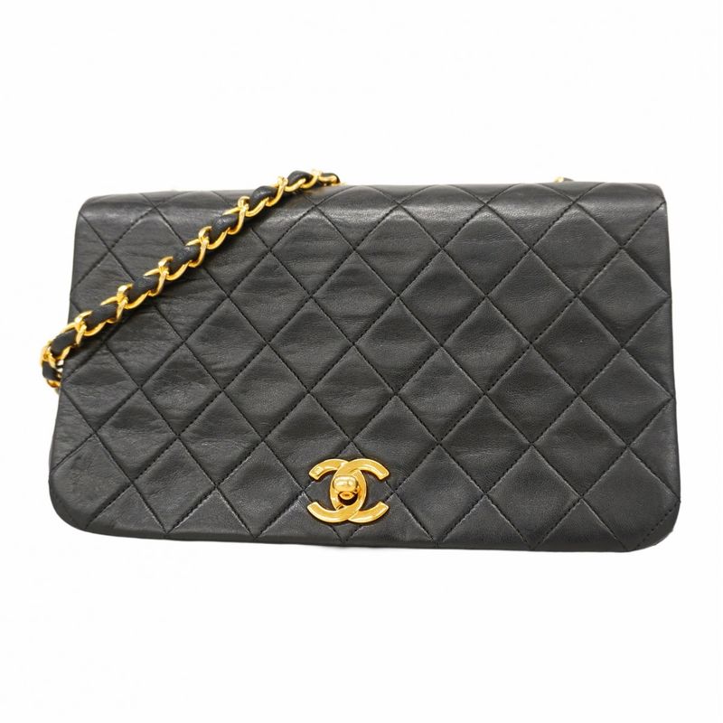 Chanel Shoulder Bag Matelasse Lambskin Black Gold Hardware Women