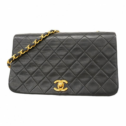 Chanel Shoulder Bag Matelasse Lambskin Black Gold Hardware Women
