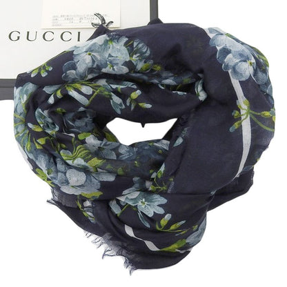 Super With Box Gucci 2016 Item Floral Silk Rayon Fringe Shawl Scarf Navy