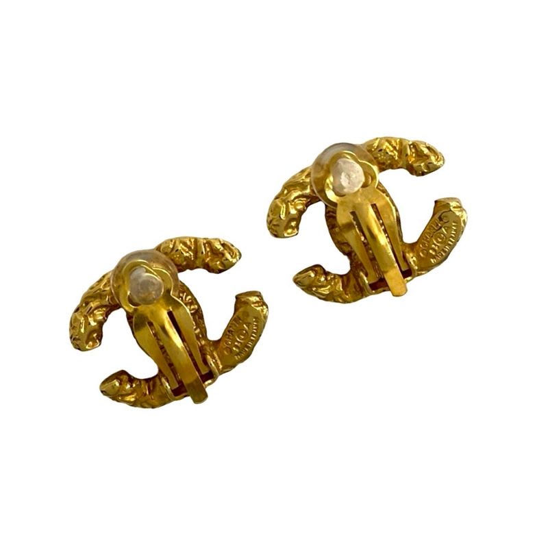 Chanel Vintage Coco Mark Motif Earrings Ear Cuff Accessory Gold 16506