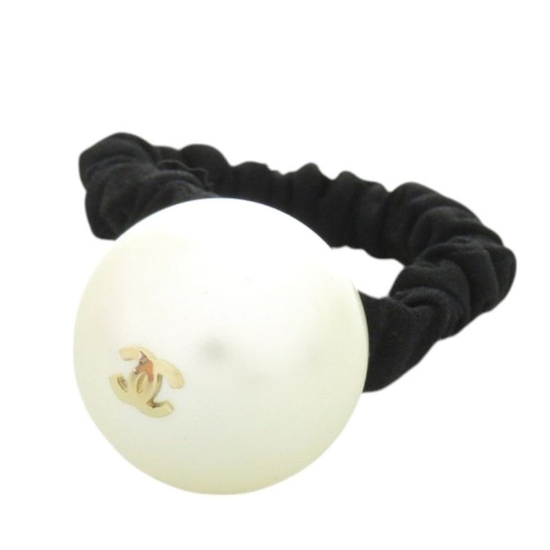 Chanel Coco Mark Hair Tie Chou Faux Pearl White Hair Accessory White 1563 Chanel