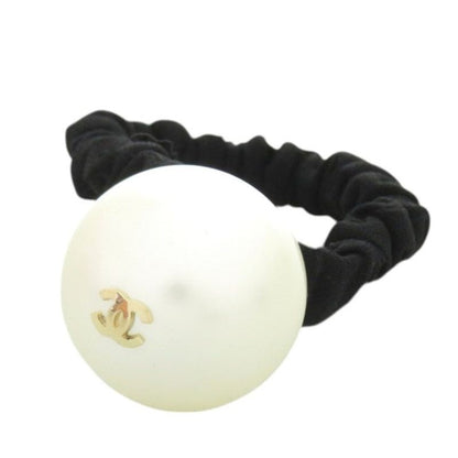 Chanel Coco Mark Hair Tie Chou Faux Pearl White Hair Accessory White 1563 Chanel