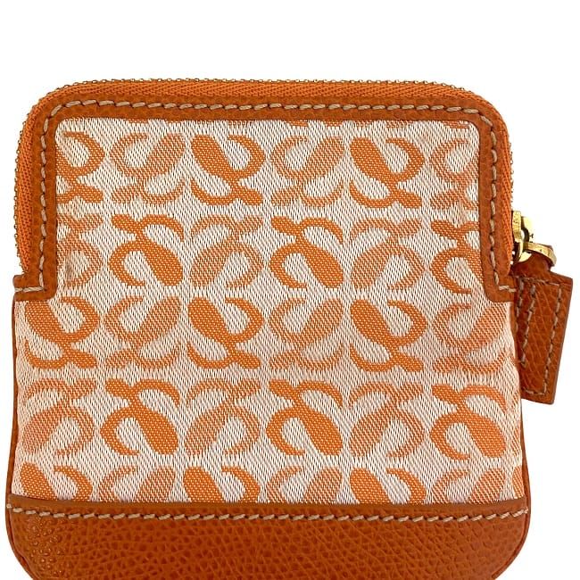 Loewe Coin Case Orange Anagram Coin Purse Canvas Leather Preowned