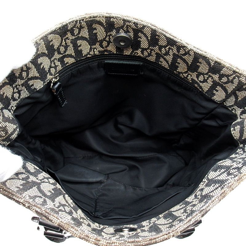 Dior Trotter Handbag Canvas Leather Women's Handbag Navy Excellent Condition