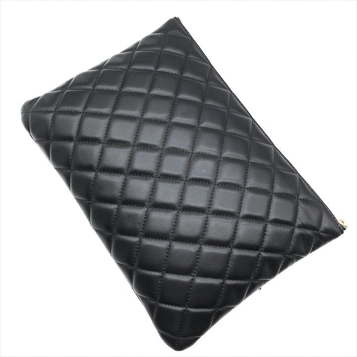 Chanel CC Logo Quilted Camellia Lambskin Clutch Black Pink Case