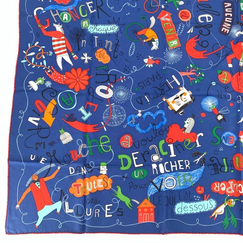 Hermes Carre 90 Les Confessions Confession Blue Scarf 100% Silk