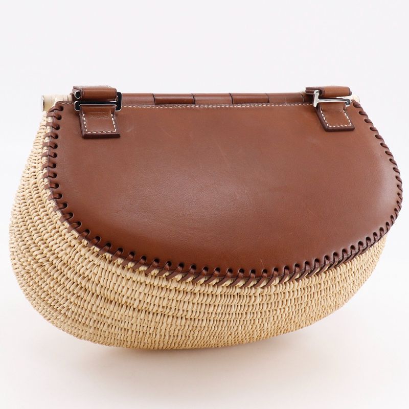 Hermes Fishing Basket Bag Leather X Willow Brown Women Shoulder Bag