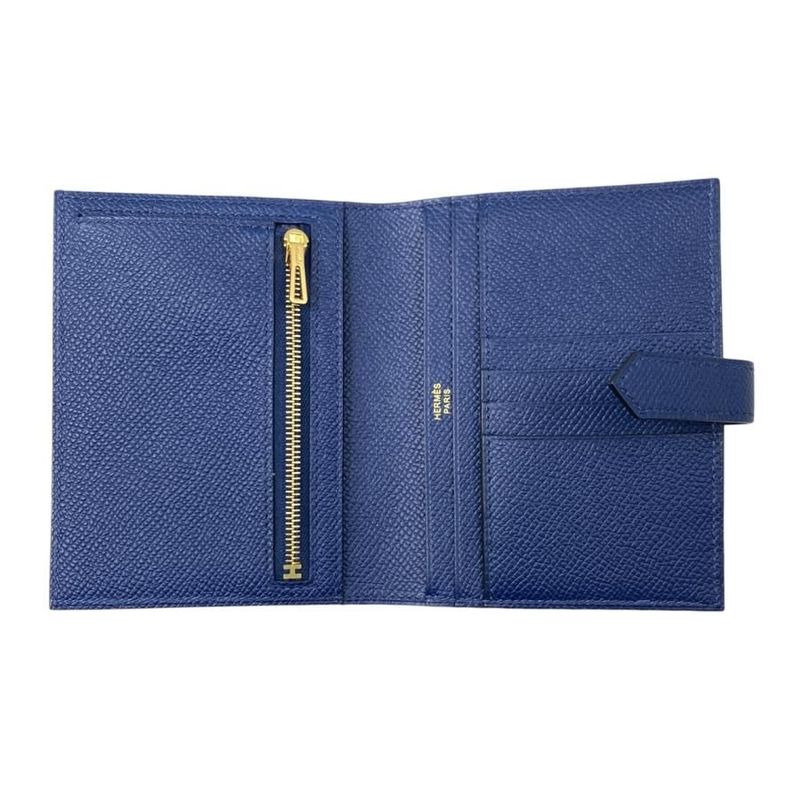 Hermes Bifold Wallet Bearn Compact H039790cc7u W Engraved Epson Navy Gold
