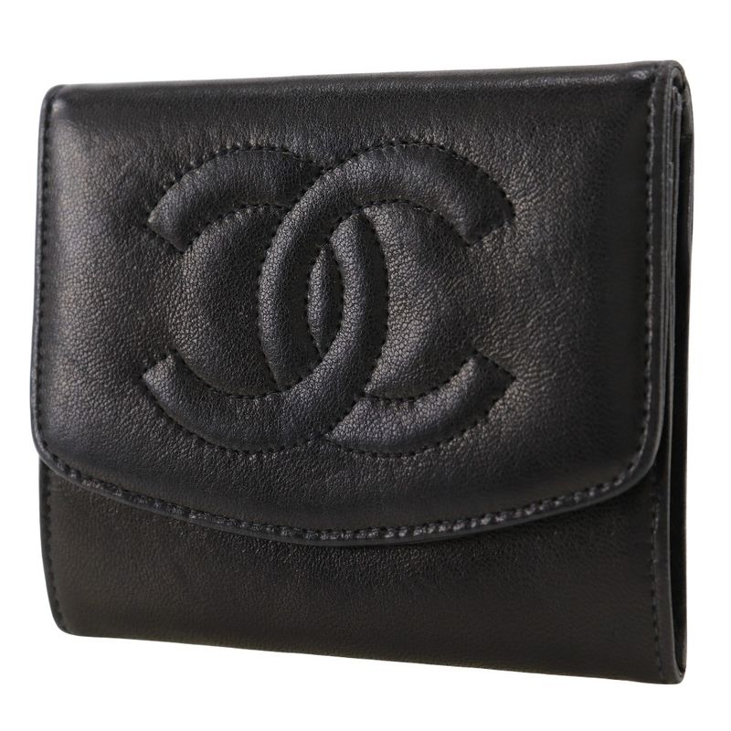 Chanel Coco Mark Vintage Lambskin Black Ladies Coin Case