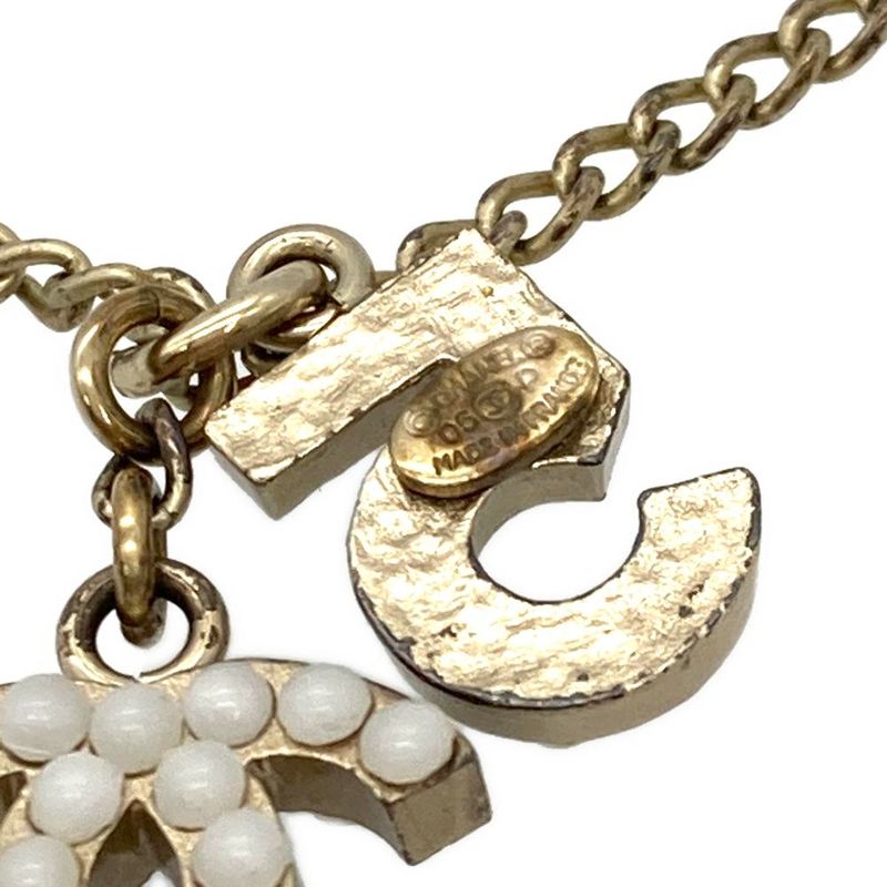 Chanel No5 Coco Mark Necklace Metal Gold Faux Pearl Ladies