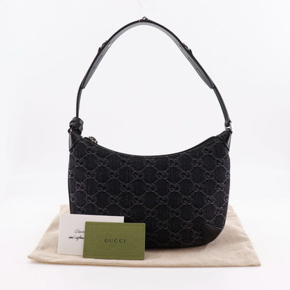 Gucci Horsebit Slim Small Shoulder GG 774719 Denim Black Women's Shoulder Bag