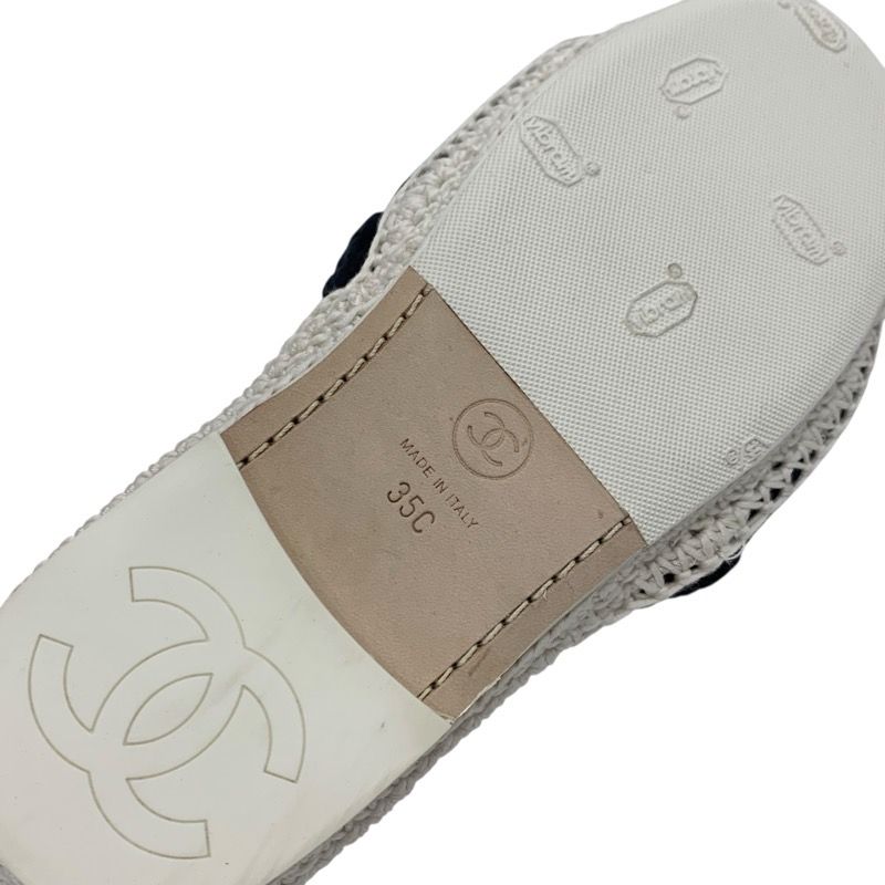 Chanel Sandals Shoes Fabric Black White Coco Mark Camellia Knit Flat Mule