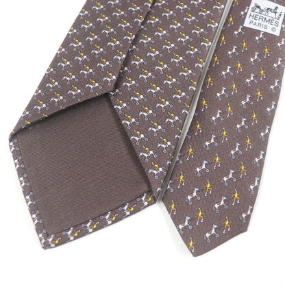 Hermes 625657 100% Silk Jockey&toy Horse All Over Regular Tie Brown With Box