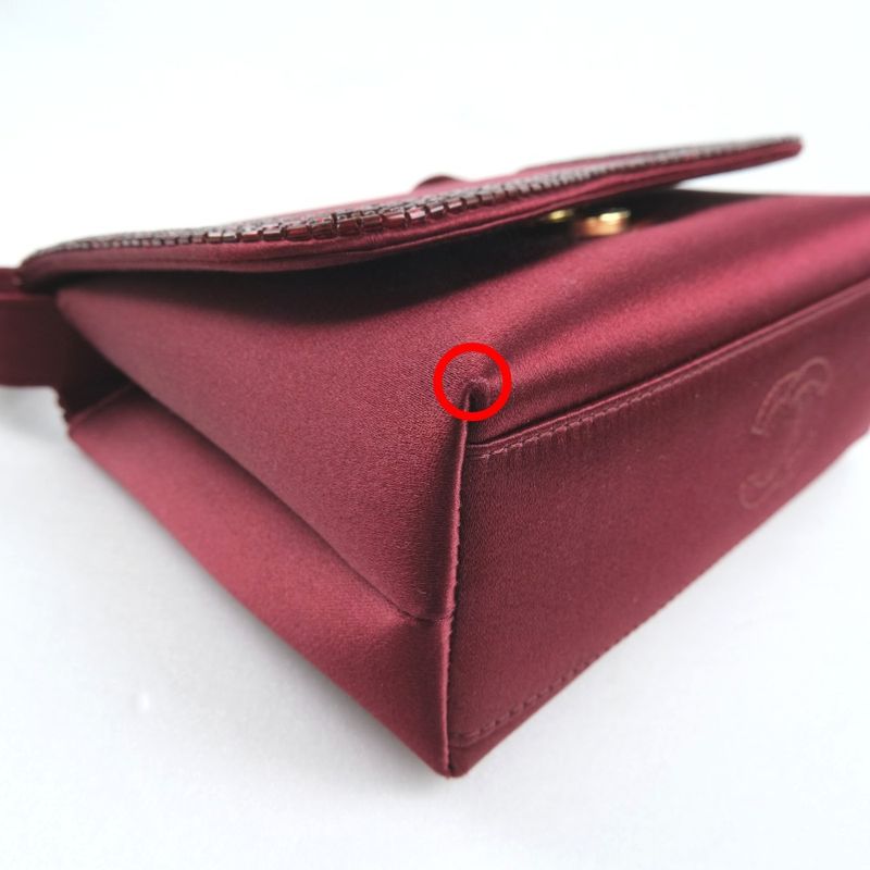 Chanel Party Bag Coco Mark Satin And Rhinestone Bordeaux Ladies Shoulder Bag