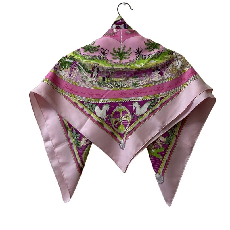 Hermes Scarf Carré 90 Light Pink Yellow Green And Multi PER Astra AD Astra