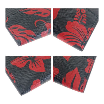 Prada Saffiano Floral Logo Black Red Silver Hardware Leather Clutch Bag Second