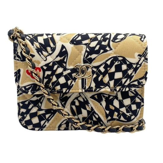 Chanel Mini Chain Shoulder Yearend Gift Checkered Flag Black Beige Shoulder Bag