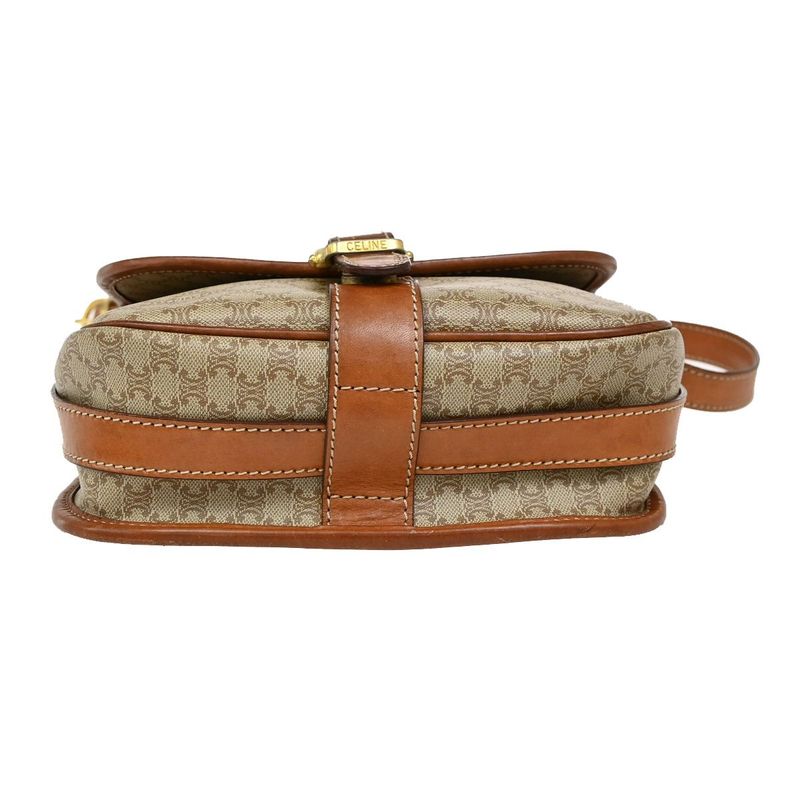 Celine Shoulder Bag Macadam Pattern Beige Leather 30ka807