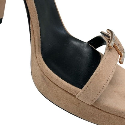 Hermes Sandals Shoes Suede Pink Beige Pink Gold H Buckle Bijou Strap