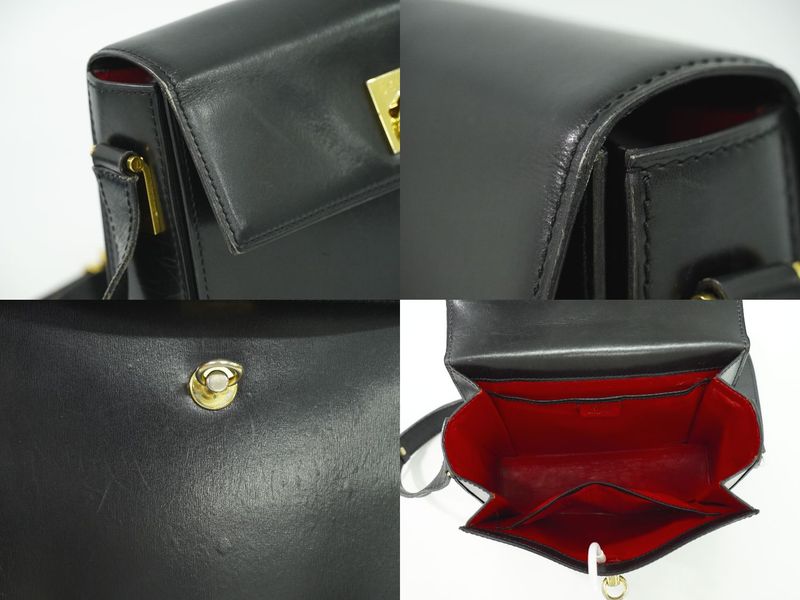 Authentic Celine Leather Shoulder Bag Pochette Black Bag Pre-owned [follow-up