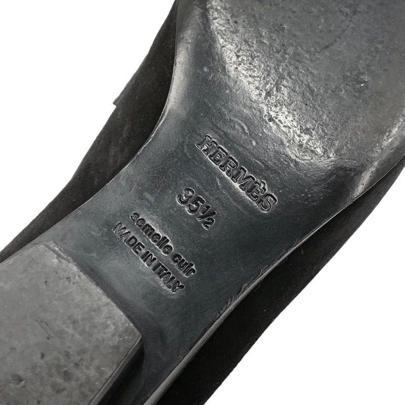 Hermes Loafers Leather Shoes Suede Black Silver Round Studs Flat Shoes