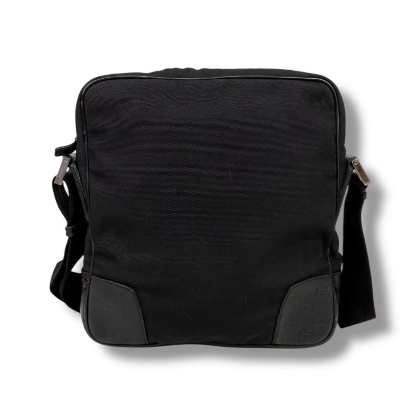 Gucci Crossbody Bag Shoulder Bag Black Cima Leather GG Pattern Nylon Canvas