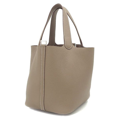 Hermes Handbag Picotin Lock MM Taurillon Clemence Etoupe Silver Hardware Never