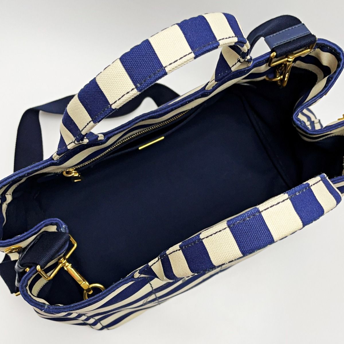 Prada Canapa B2642b Navy X Ivory Shoulder Bag Tote Bag Canvas Women's