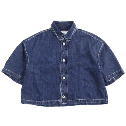 Bottega Veneta 21SS 659272 Lyocell Oversized Cropped Denim Shirt Indigo Blue 46