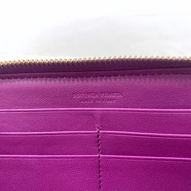 Bottega Veneta Round Zipper Long Wallet Purple Intrecciato