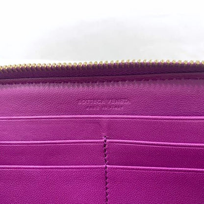 Bottega Veneta Round Zipper Long Wallet Purple Intrecciato