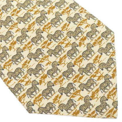 Hermes Tie Zebra 9cm (3.54in) Silk Beige and Multicolor Zebra Animal Print [box