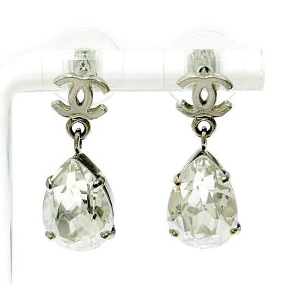 Chanel Metal Rhinestone A12v Coco Mark Swing Earrings Silver 351238 Earrings