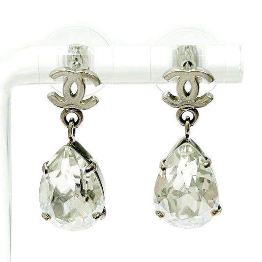 Chanel Metal Rhinestone A12v Coco Mark Swing Earrings Silver 351238 Earrings