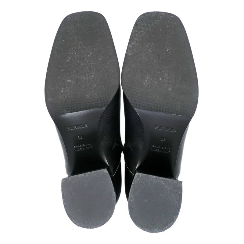 Hermes Flats 60 Black 38 Shorts Leather Women's Shoes Apparel
