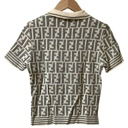 Fendi Zucca Pattern Short Sleeve Knit Polo Shirt Ivory Gray Women's Used