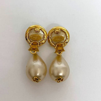 Chanel Earrings F22318 Gold Pearl White Coco Mark