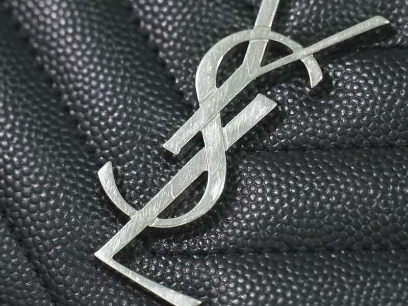 Authentic Saint Laurent YSL Logo Round Zipper Fold Wallet Compact Wallet