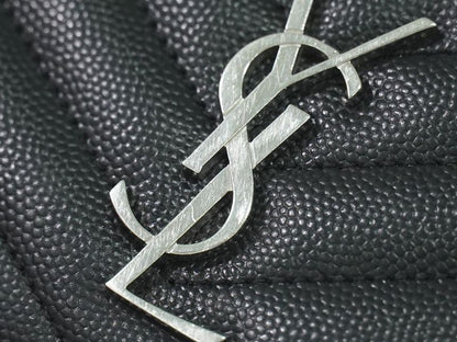 Authentic Saint Laurent YSL Logo Round Zipper Fold Wallet Compact Wallet