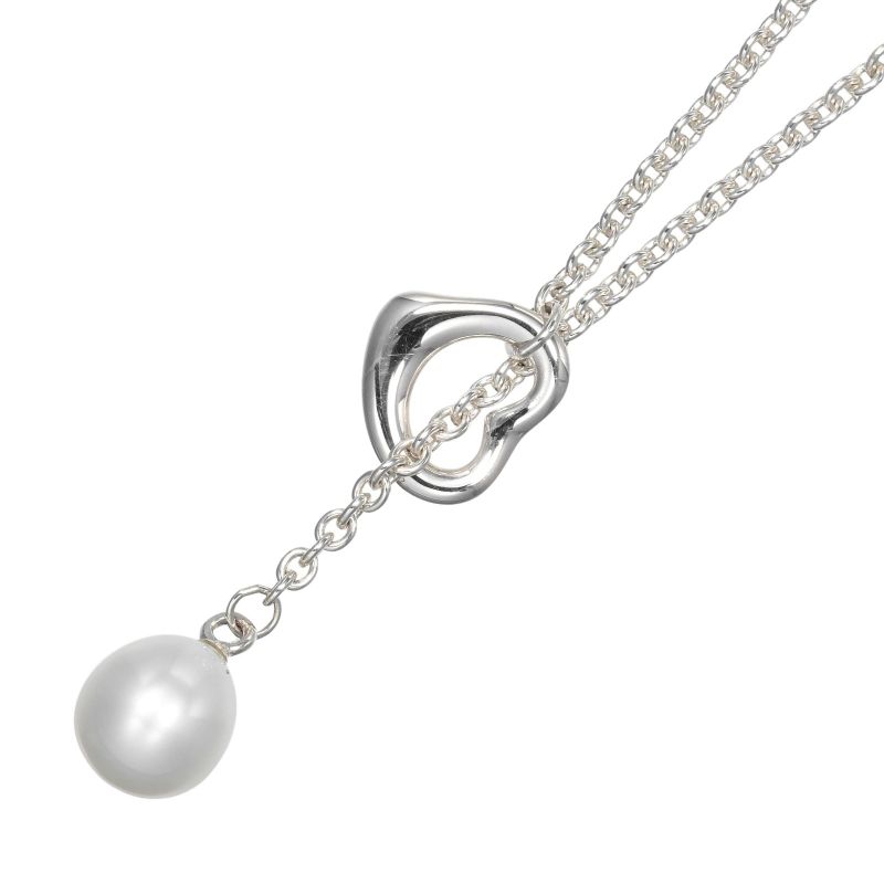 Tiffany & Co Open Heart Lariat Silver 925 X Pearl Ladies 5.68g Necklace