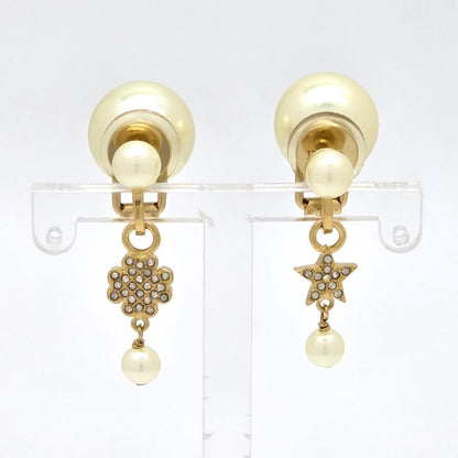 DIOR Tribales Clip Earrings Binaural Star Clover Charm White Resin Pearl White