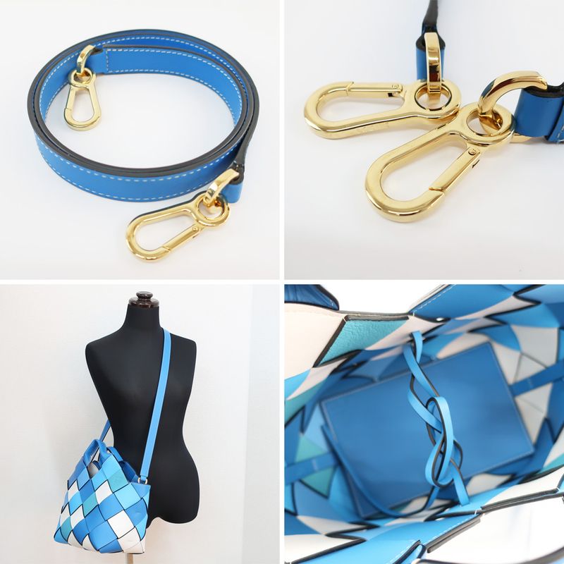Loewe Woven Basket Bag Small Handbag Shoulder - 2WAY Leather Blue -