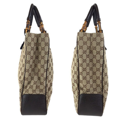Gucci Bamboo Beige Brown Silver Hardware GG Canvas 112530 Tote Bag Handbag