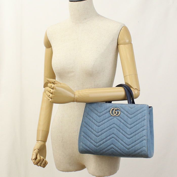 Gucci 2WAY GG Marmont 448054 Tote Bag Denim Leather Women