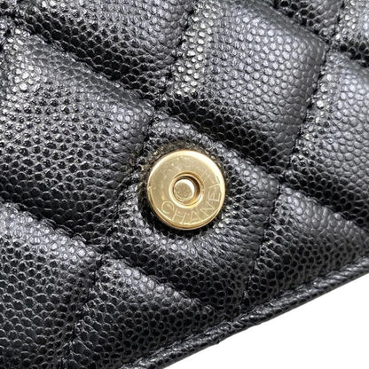 Chanel Shoulder Bag Phone Case Ap3744 Matelasse Caviar Skin Coco Mark Black